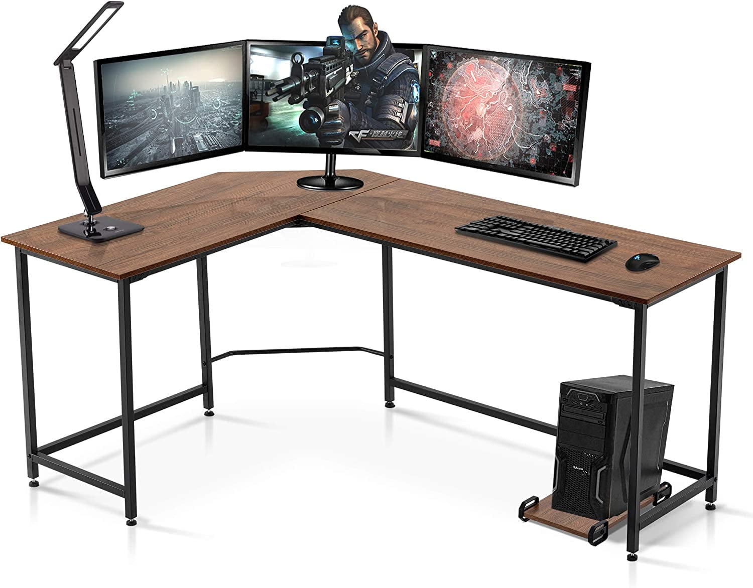 ivinta L Shaped Computer Desk, Modern Corner Desk for Small Space Living Room Bedroom 7121 (Brown)