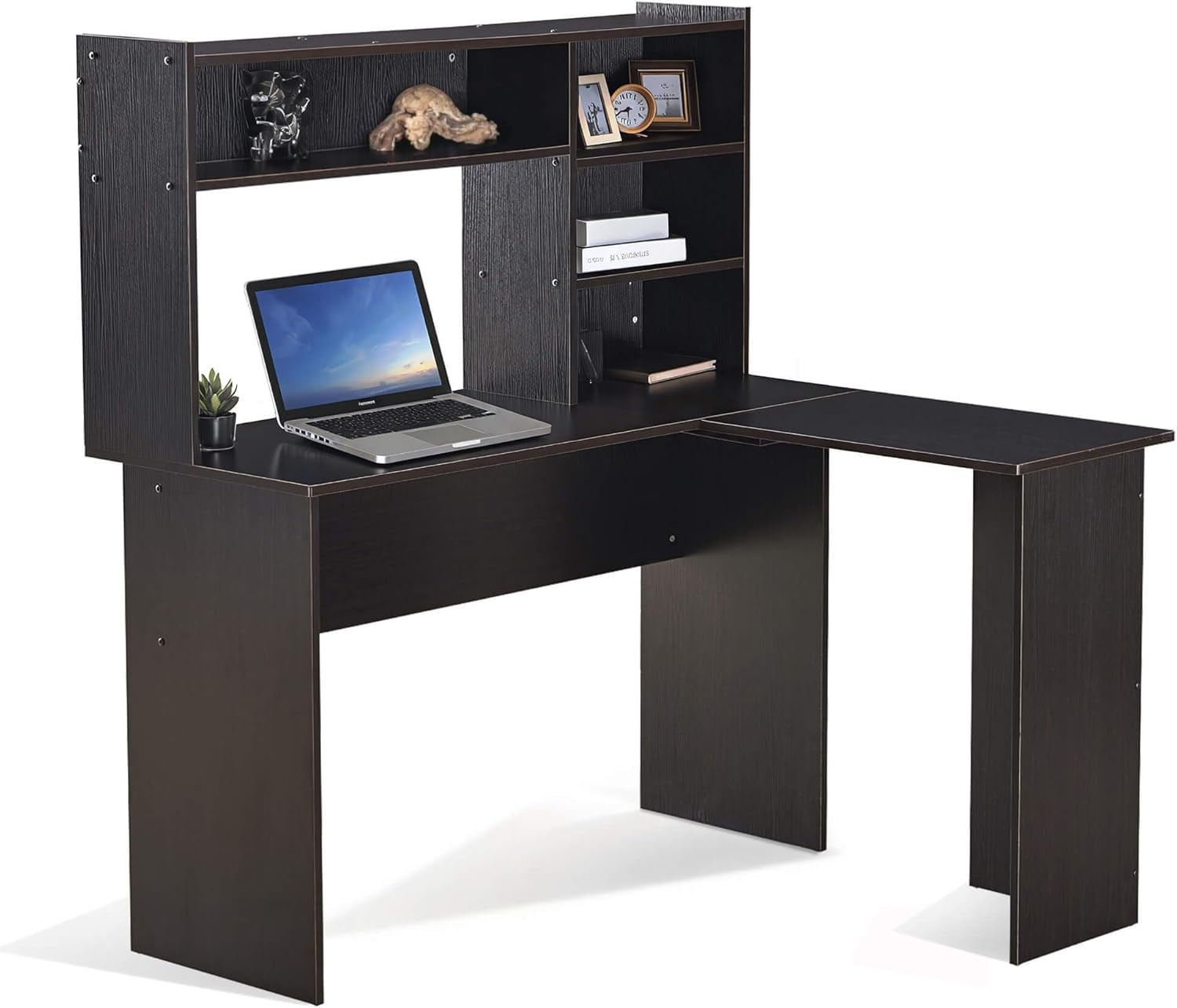 ivinta L Shaped Office Desk with Storage Shelves, 47.2" Modern Corner Computer Desk with Storage hutch for Gaming Writing Study Wrok, Small Home Office Table for Bedroom Living Room,7194 (Dark Brown)