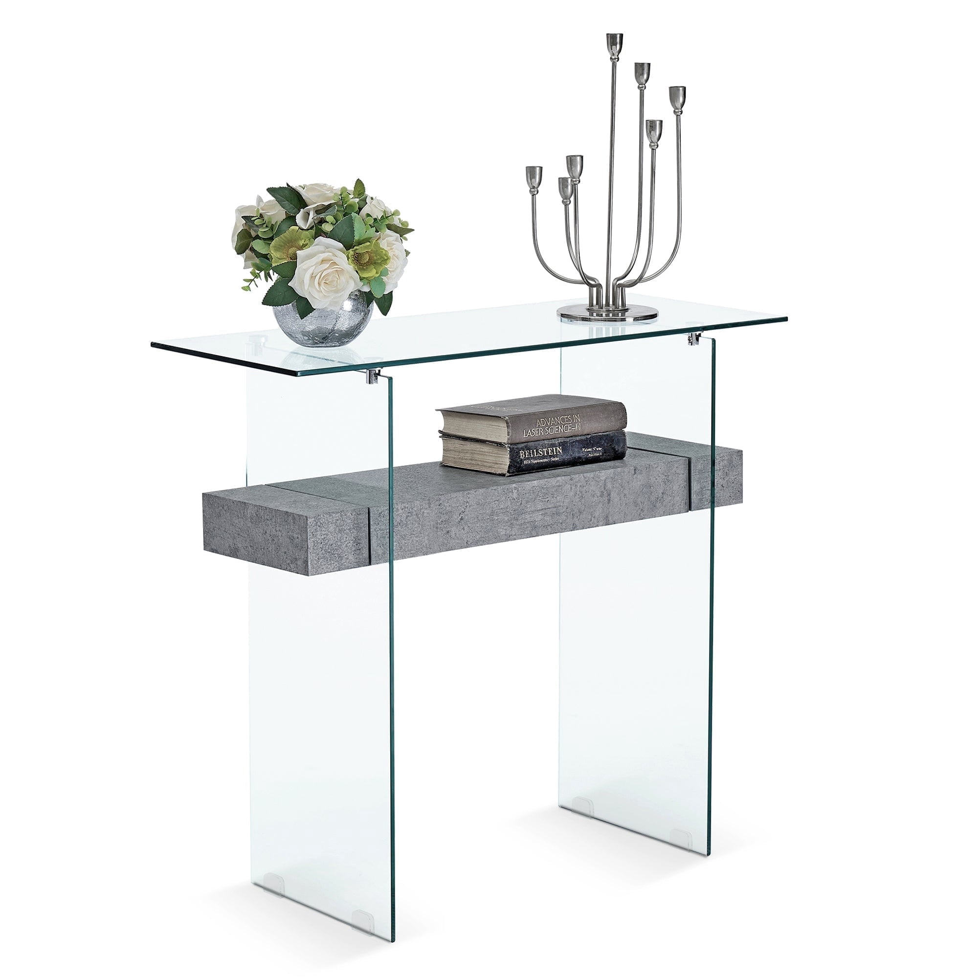 ivinta Narrow Glass Console Table with Storage Modern Sofa Table Entryway Table Glass Writing Desk Small Computer Desk TV Table Buffet Table Modern Accent Table for Small Space
