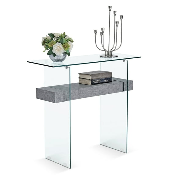 ivinta Narrow Glass Console Table with Storage Modern Sofa Table Entryway Table Glass Writing Desk Small Computer Desk TV Table Buffet Table Modern Accent Table for Small Space