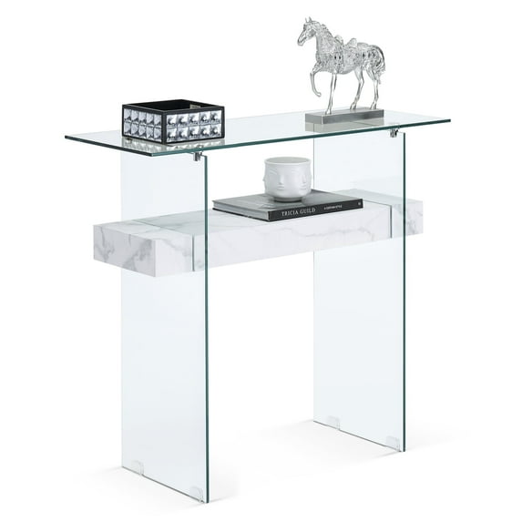 ivinta Narrow Glass Console Table with Storage Modern Sofa Table Entryway Table Glass Writing Desk Small Computer Desk TV Table Buffet Table Modern Accent Table for Small Space
