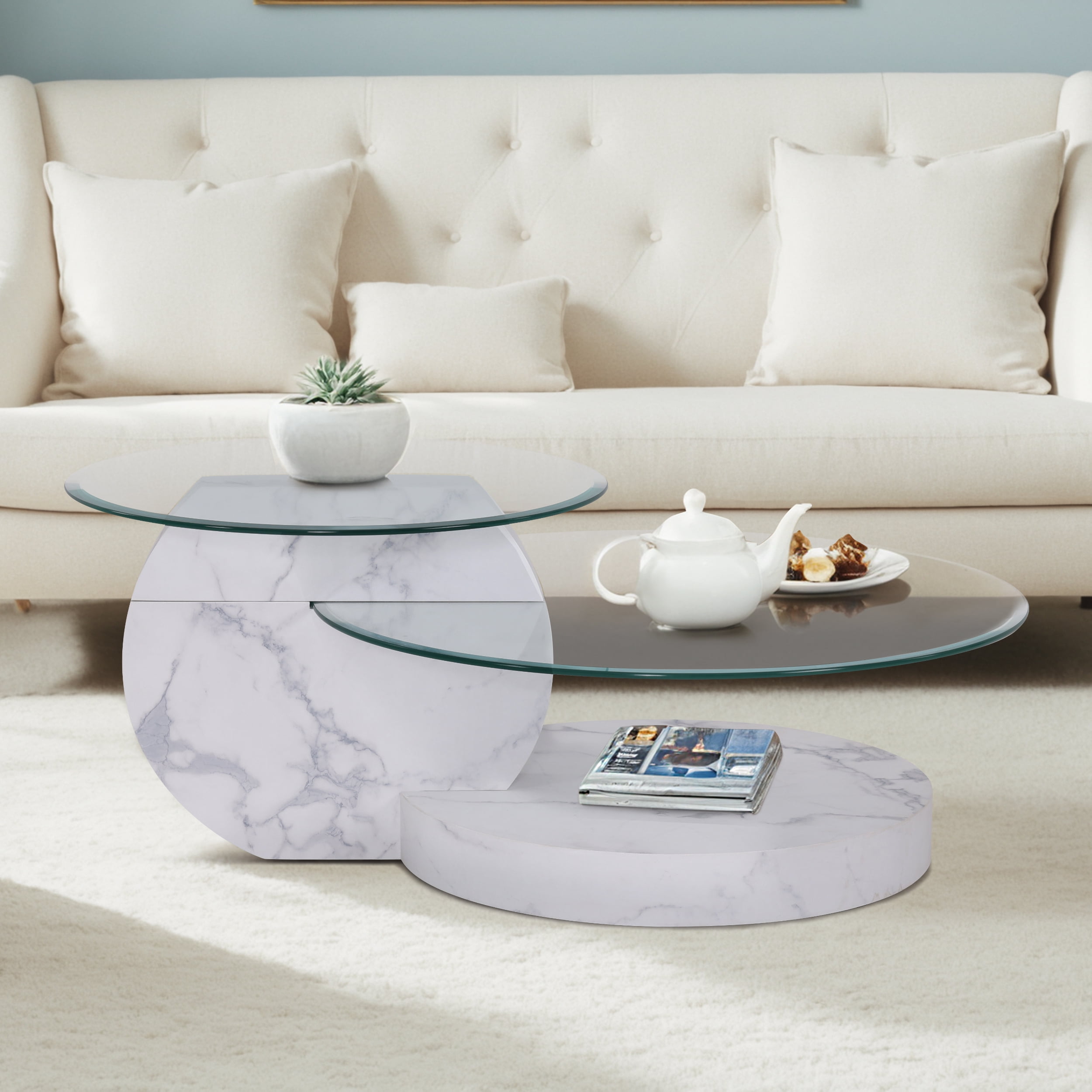 ivinta Round Coffee Table, Modern Center Table for Living Room,42" W×31 ...