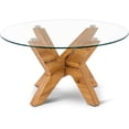 thumbnail image 1 of ivinta Round Glass Coffee Table, 31.5" Modern Small Center Table with Tempered Glass and MDF Legs for Living Room, Office, Tree (Natural Wood), 1 of 9