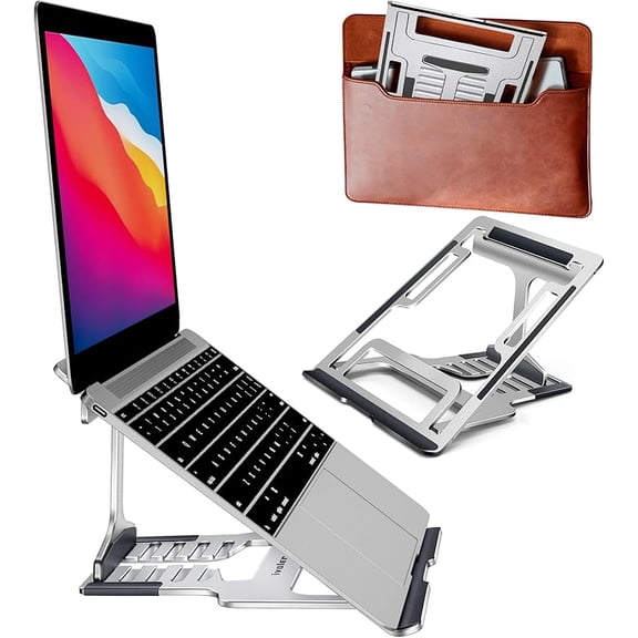 ivoler Laptop Stand, Laptop Holder Riser Computer Tablet Stand, 6 Angles Adjustable Aluminum Ergonomic Foldable Portable Desktop Holder Compatible with MacBook,iPad, HP, Dell, Lenovo 10-15.6” Gray