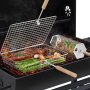 Grill Basket, Removable Wooden Handle, 304 Stainless Steel, BBQ Rolling Tools, Smoker Grilling Accessories for Vegetable Fish, Outdoor Cooking Camping, Birthday