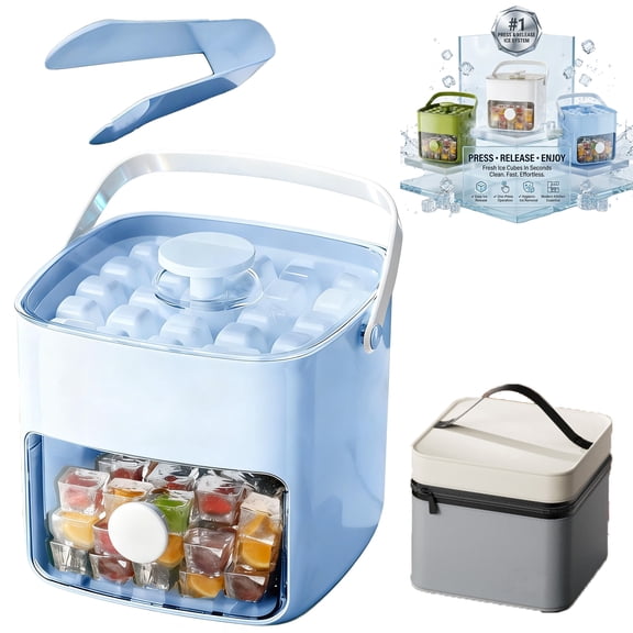ivyever Ice Cube Tray, Ice Cube Tray with Lid and Bin, Press Type Ice Cube Tray, Handled Press-Type Ice Cube Tray, Double-Layer Ice Cube Tray, Mini Ice Cube Trays, Silicone Ice Cube Tray for Freezer