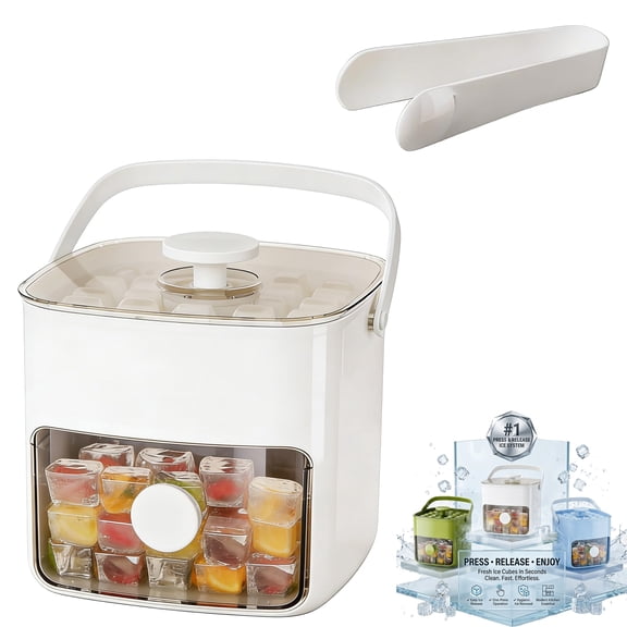 ivyever Ice Cube Tray with Lid and Bin, Press Type Ice System, Press Ice Cube Maker, Handled Press-type Ice Cube Tray, Silicone Freezer Tray, Mini Ice Cube Trays for Water Bottle