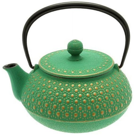 iwachu japanese iron teapot/tetsubin, gold and green honeycomb