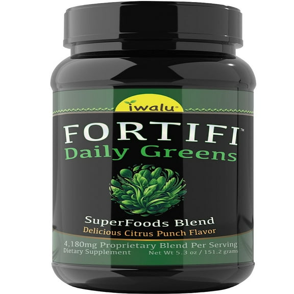 iwalu Fortifi Green Superfood Powder Drink Mix | All-Natural Organic Greens Supplement Boosts Energy, Supports Wellness, Promotes Detox & Vitality | Citrus Punch Flavor | NSF Certified & USA Made