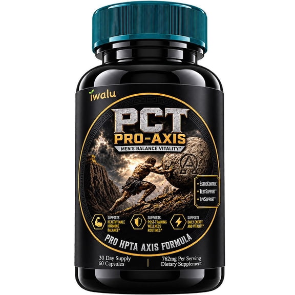 iwalu Men's Post Cycle Therapy Support, Maintain Muscle Mass, Optimizes Estrogen Metabolic Hormone Balance, PCT PRO AXIS, 60 Capsules