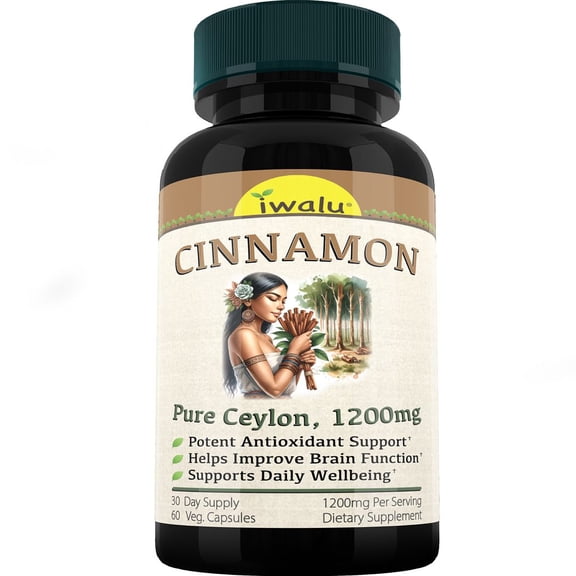 iwalu Pure Ceylon Cinnamon Capsules | Heart Health & Stamina Support | Dietary Supplement for Healthy Circulation & Energy | Organic Cinnamomum zeylanicum 60 Vegan Capsules | NSF Certified & USA Made