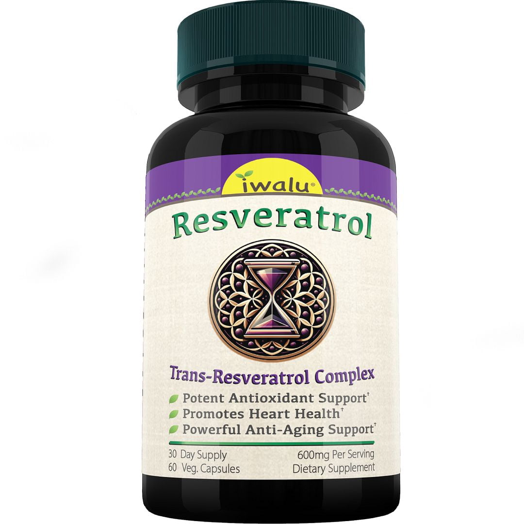 iwalu Resveratrol Complex | Support for Heart Health & Energy | Super Antioxidant Trans-Resveratrol - 60 Veg Capsules | USA Made | NSF Certified Dietary Supplement