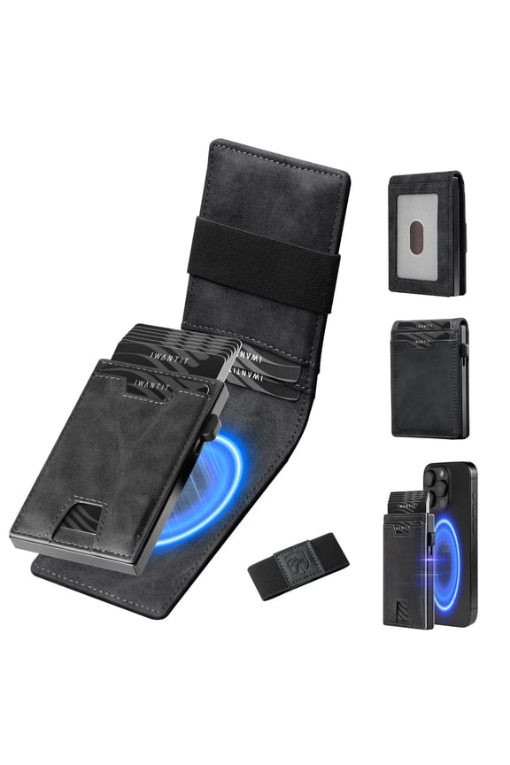 3 in 1 Magsafe Wallet Men: Bifold Wallet + Magnetic Wallet for iPhone - Detachable Cash Strap, Smart Pop Up Card Holder, ID Window, Premium Leather (Classic Grey) A101