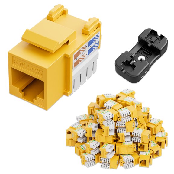 iwillink 50-Pack Cat6 Keystone Jack and Punch-Down Stand, RJ45 Ethernet Keystone Jack Set, 90-Degree UTP Modular Punch Down Keystone Jack Adapter, Yellow