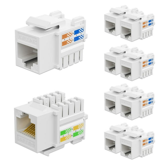 iwillink Cat6 Keystone Jack 10-Pack, RJ45 Keystone Jack, 90-Degree Ethernet Keystone Coupler, Punch Down Keystone Jack Adapter, White