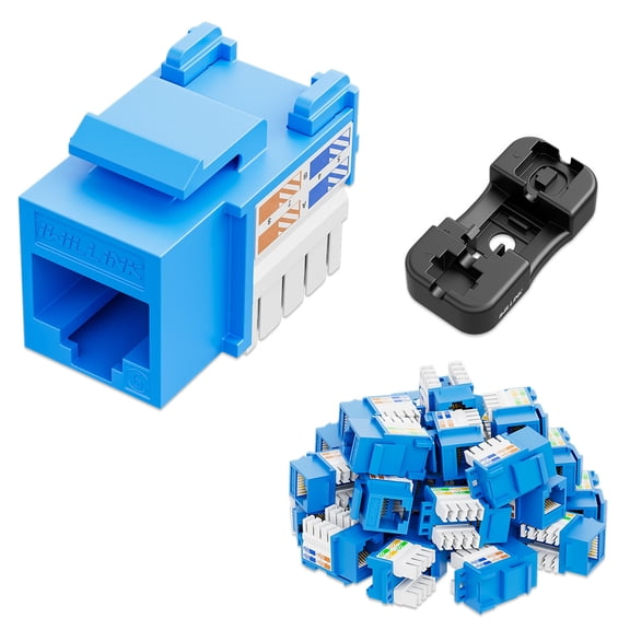 iwillink Cat6 Keystone Jack RJ45 Keystone Jack 25-Pack and Keystone Punch-Down Stand, 90-Degree Ethernet Keystone Modules, Punch Down Keystone Jack Adapter, Blue