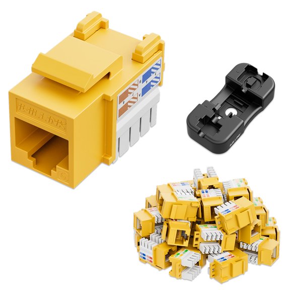 iwillink Cat6 Keystone Jack RJ45 Keystone Jack 25-Pack and Keystone Punch-Down Stand, 90-Degree Ethernet Keystone Modules, Punch Down Keystone Jack Adapter, Yellow