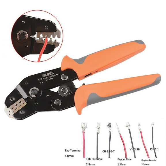 iwiss sn-2549 crimping tools for awg28-18 (0.08-1.0 mm2) xh2.54/dupont 2.54/2.8/3.0/3.96/4.8/kf2510/jst terminal crimper plier ratcheting wire connector crimping tool