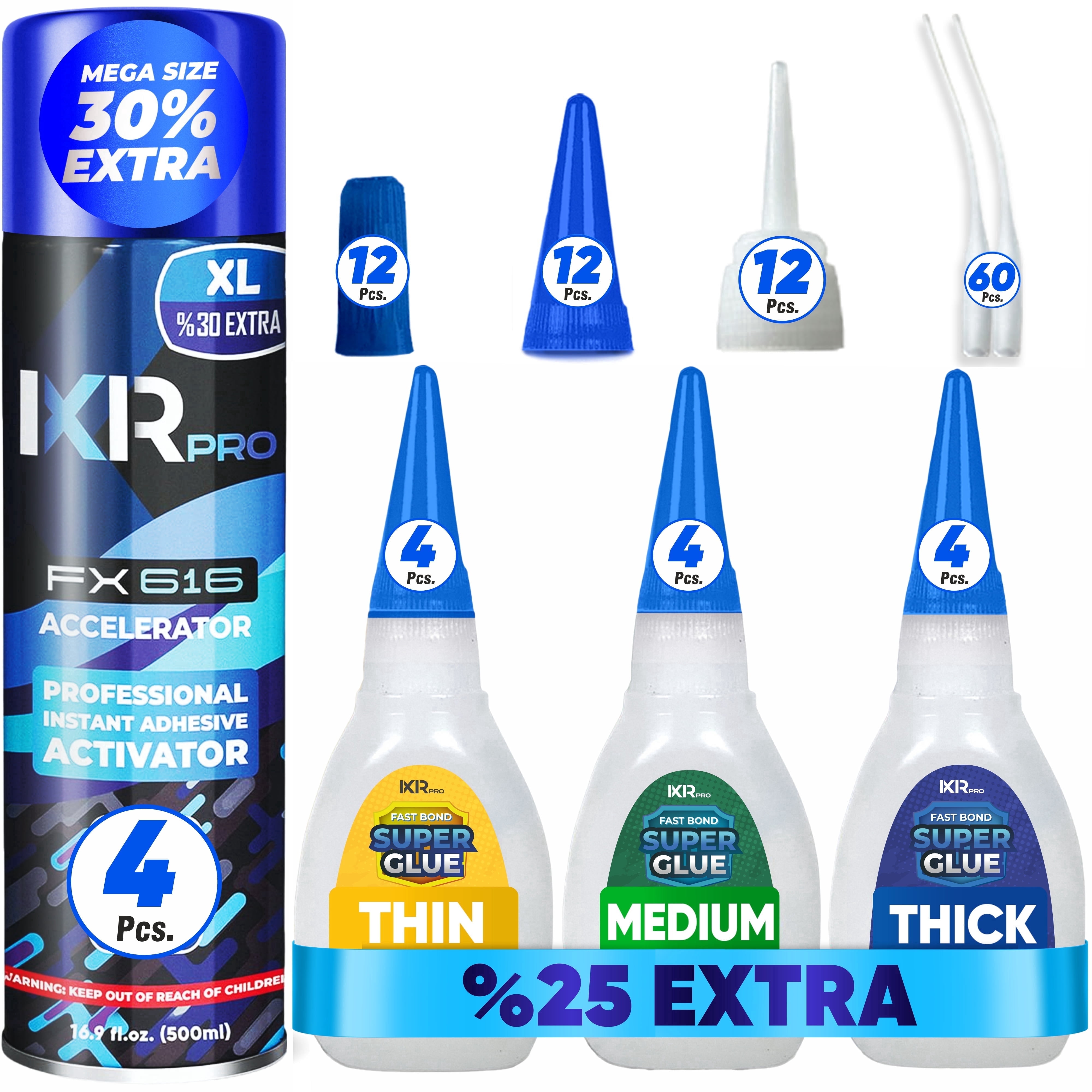 Accelerator Kit ixirpro CA Glue & Accelerator Kit-12x1.75 oz(Thin, Medium, Thick)+16.9 ...