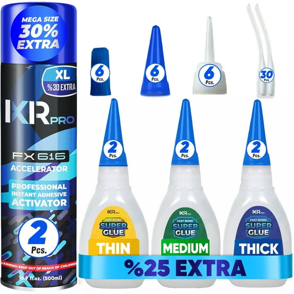 ixirpro CA Glue with Activator (6x1.75 oz. Thin Medium Thick) CA Glue with 16.9 oz.