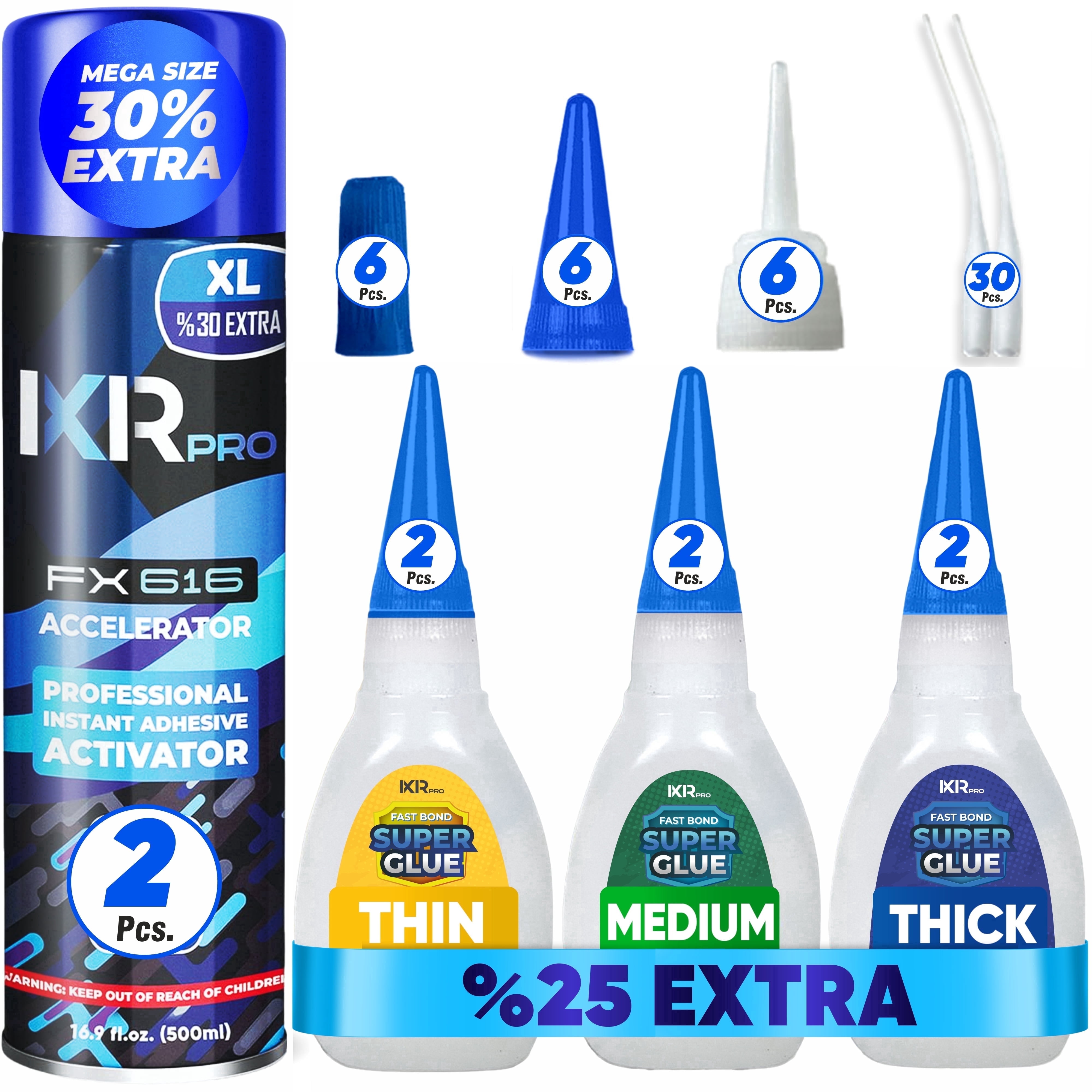 ixirpro CA Glue with Activator (6x1.75 oz. Thin Medium Thick) CA Glue with 16.9 oz.