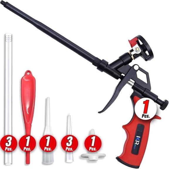 ixirpro Mega Professional Expanding Foam Spray Gun (1 Insulation Gun + 9 Extenders) PU Insulating Applicator Heavy Duty Metal Body Dispensing Foam Gun Suitable for Caulking, Filling, Sealing
