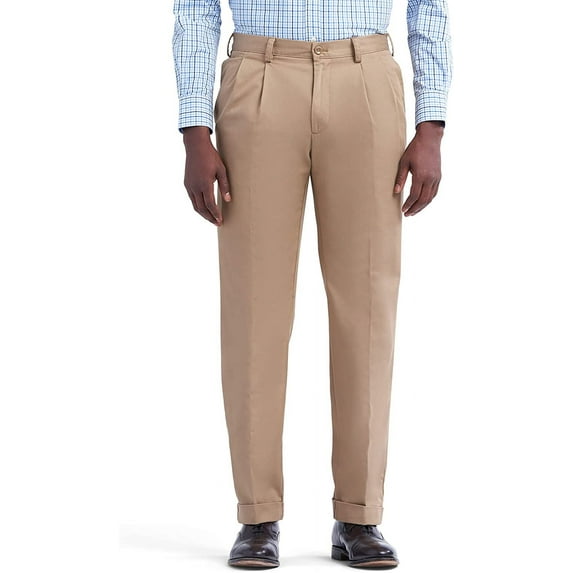 IZOD Men's American Chino Pleated Pant, English Khaki, 40W x 29L