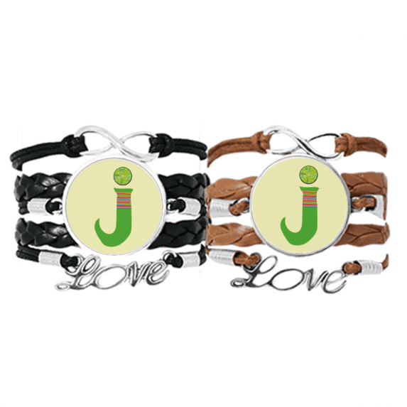 j alphabet orange fruit cute pattern bracelet hand strap leather wristband double set