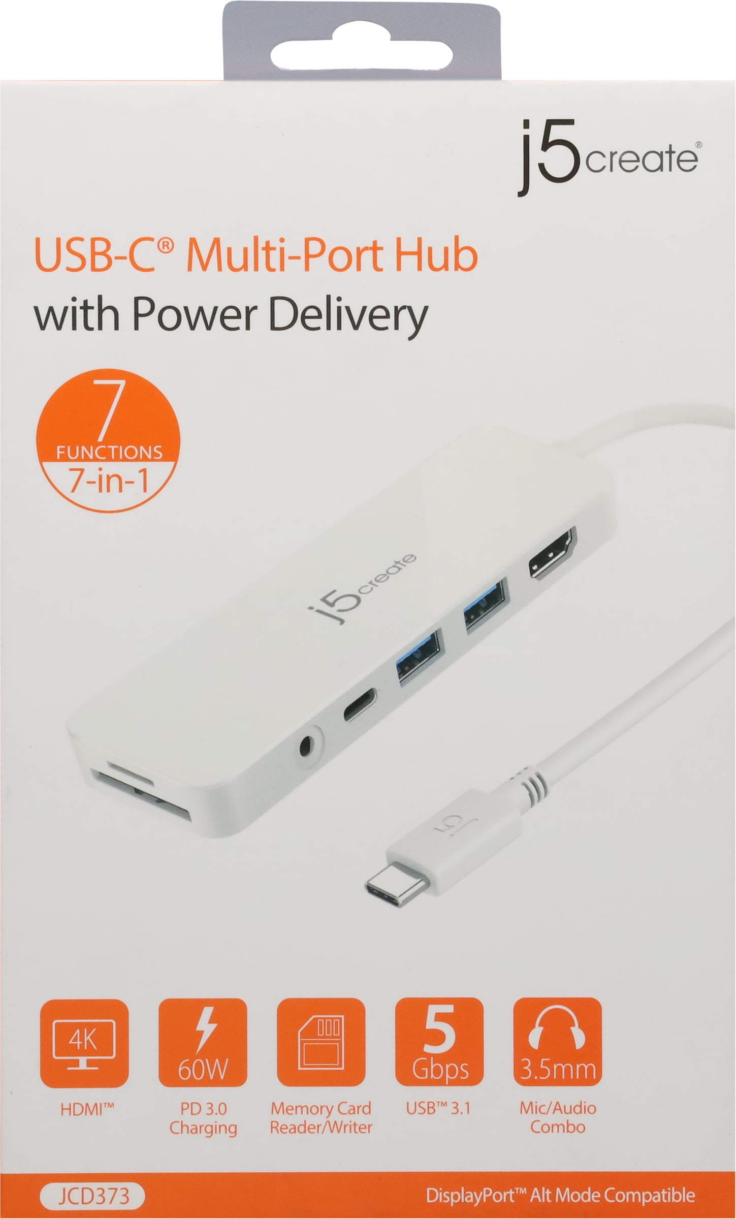 j5create USB-C Multi-Port Hub with Power Delivery White JCD373