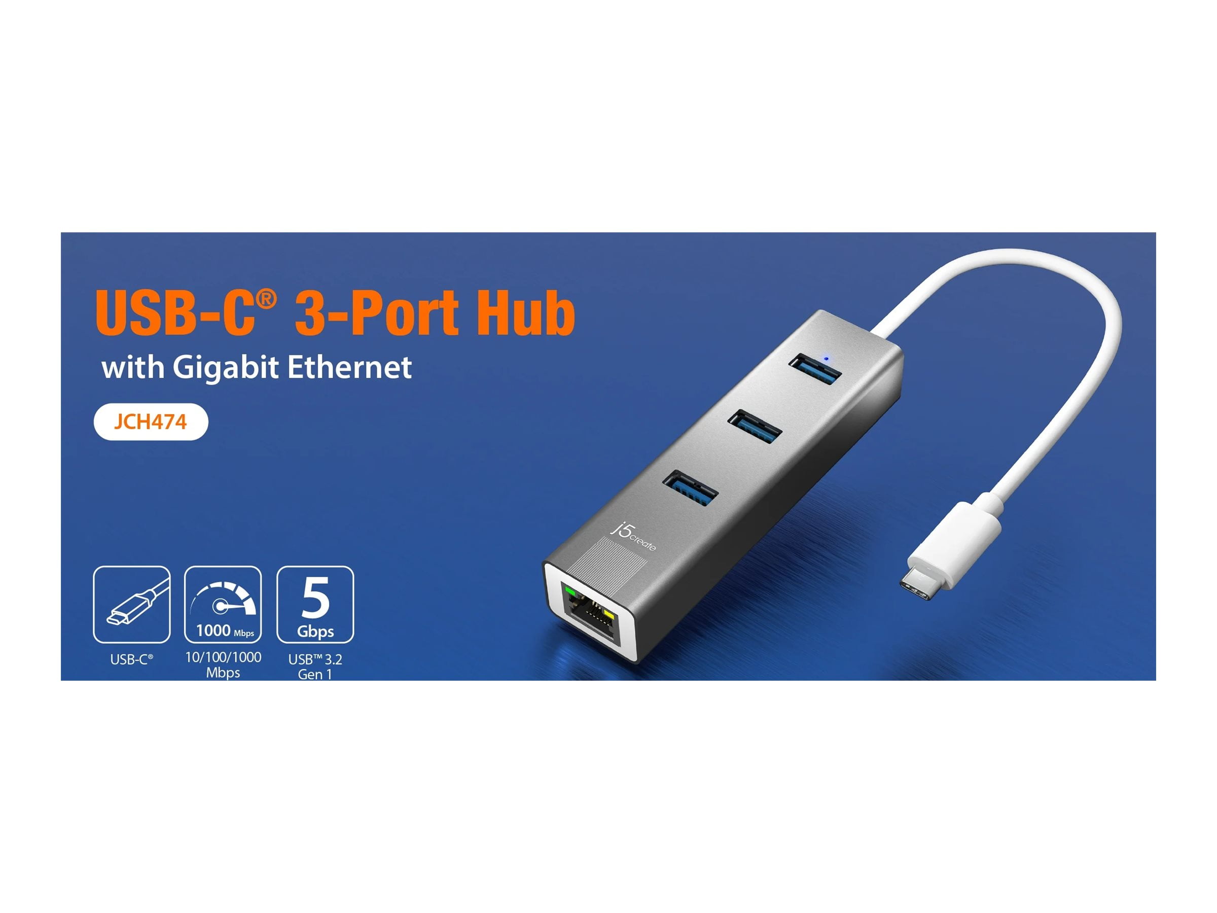 j5create 3-Port USB Type-C Hub Space Gray (JCH474)