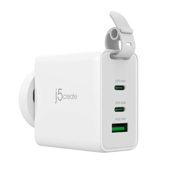j5create 65W GaN USB-C 3-Port Travel Charger with changeable AC plugs, JUP3565V