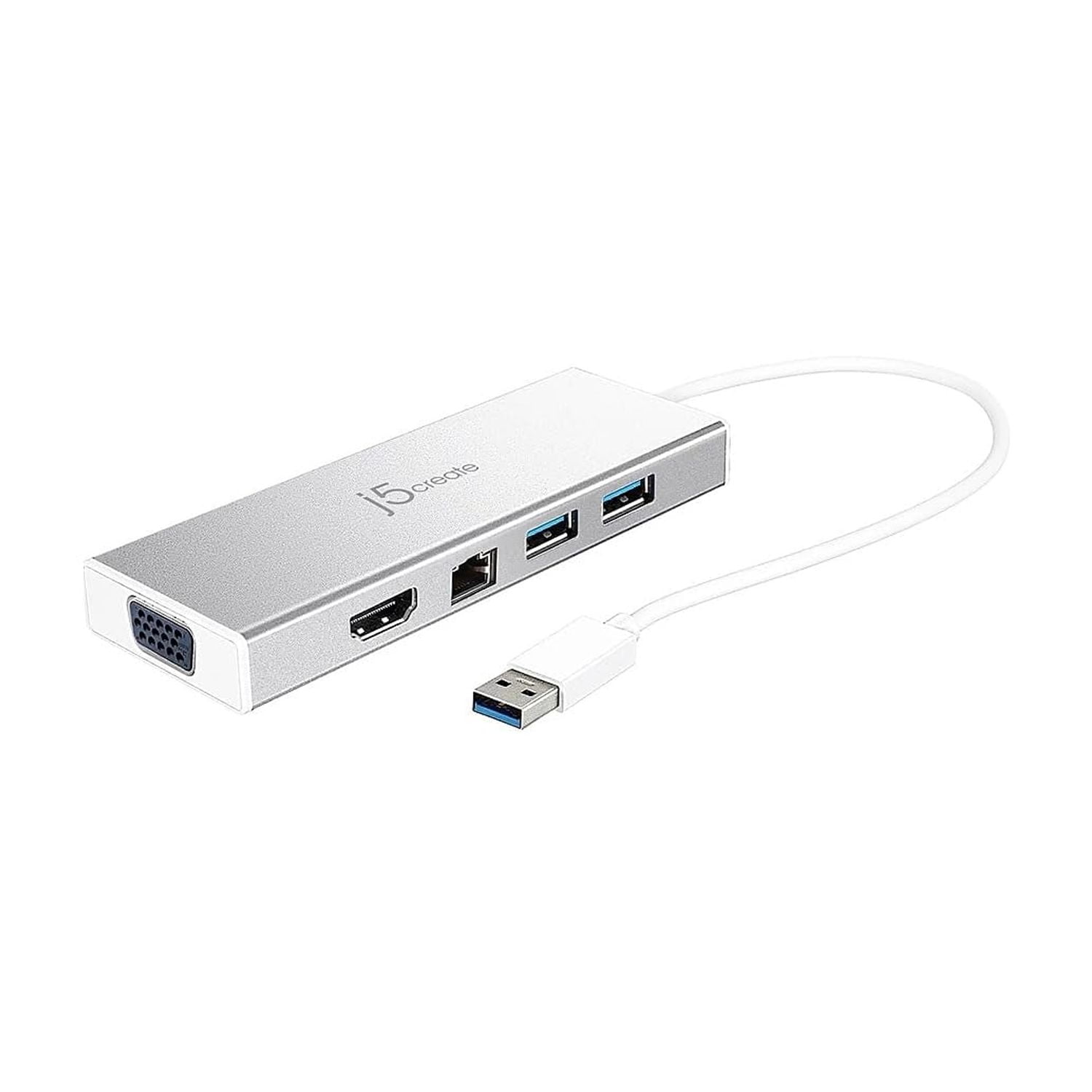 j5create USB 3.0 Hub with HDMI, VGA, RJ45 Gigabit Ethernet, 2 USB 3.1 Type-A Ports - High Speed Data Transfer Adapter for Mac, Windows, Desktop PC - Supports Up to 2K Resolution (JUD380)