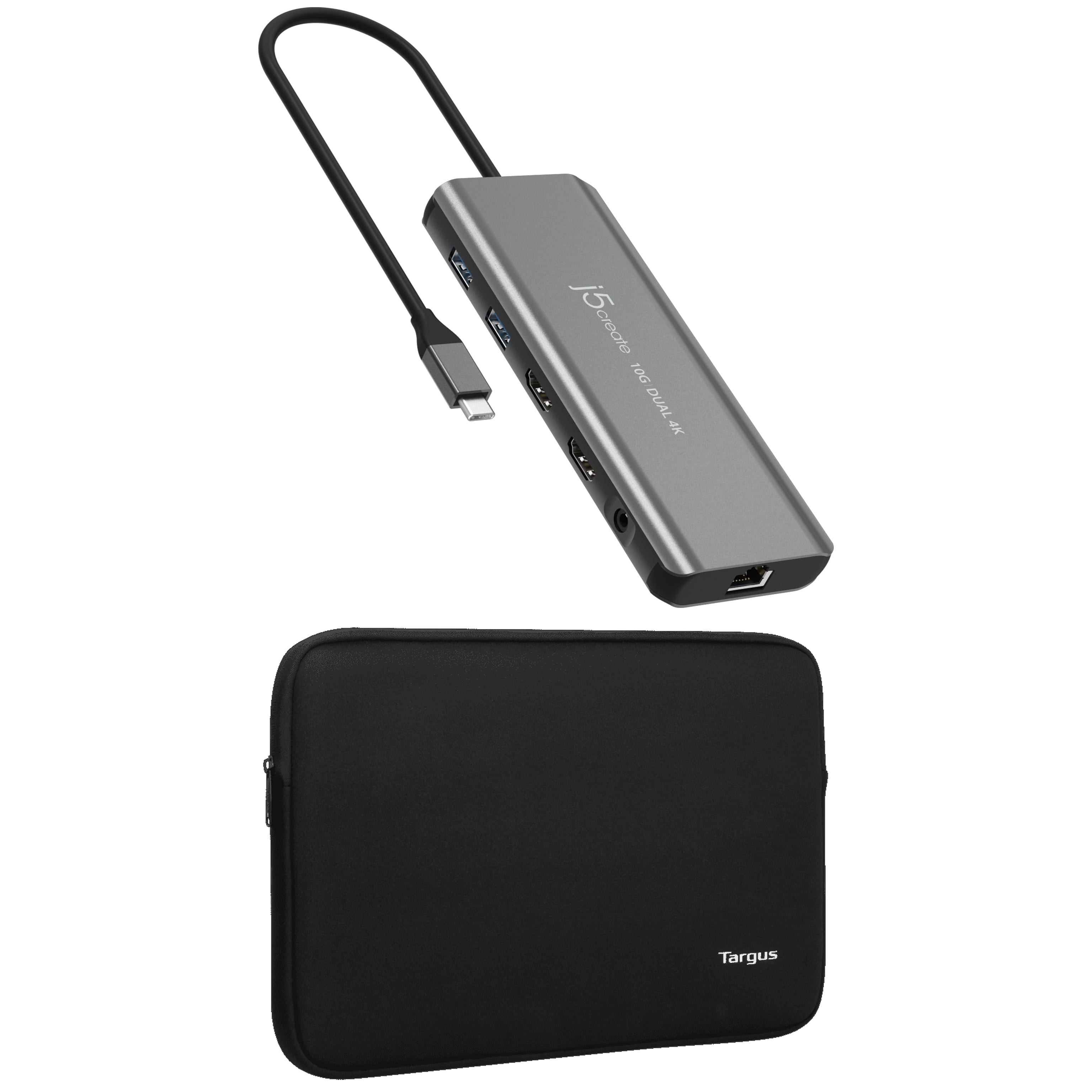 j5create USB-C Dual 4K HDMI 10Gbps Mini Dock + Targus 14-inch Laptop Sleeve Bundle