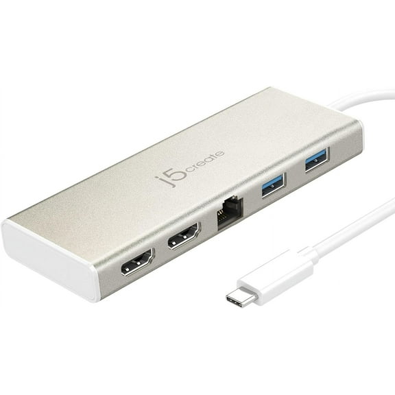 j5create USB-C Mini Dock- Type C Hub with 2X HDMI, 2X USB 3.0, Ethernet, Power Delivery 2.0 (JCD381)