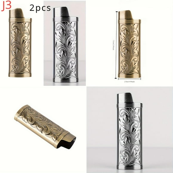 jSHANFU 2-Piece Vintage Fortune Flower Metal Lighter Cases - Durable & Stylish Compatible With Bic J3 Lighters - Perfect Smoking Accessory For Christmas & Halloween Gifts
