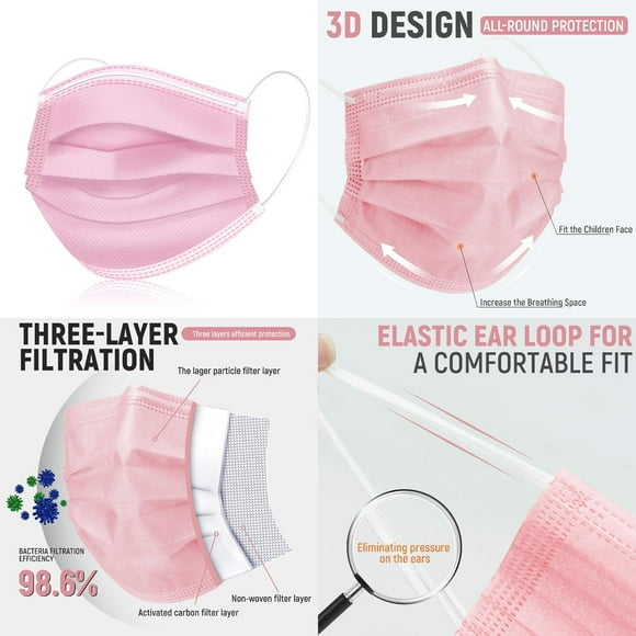 jSHANFU DXLOVER  Kids Face Masks 50 Pack Ages 4-12 Disposable 3-Layer Protection Filter Child Face Mask for Kids Safety Anti Dust Cove  KZ50KidsPK