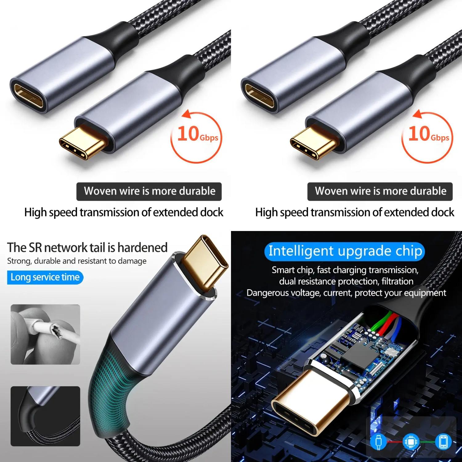 jSHANFU TypeC Extension Cable Male To Female USBC 3.1 Charging Cable