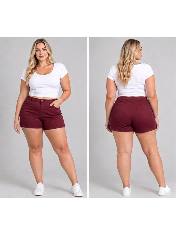 BEE & CECI Womens Premium Plus Size Shorts Stretch Twill Cotton Short