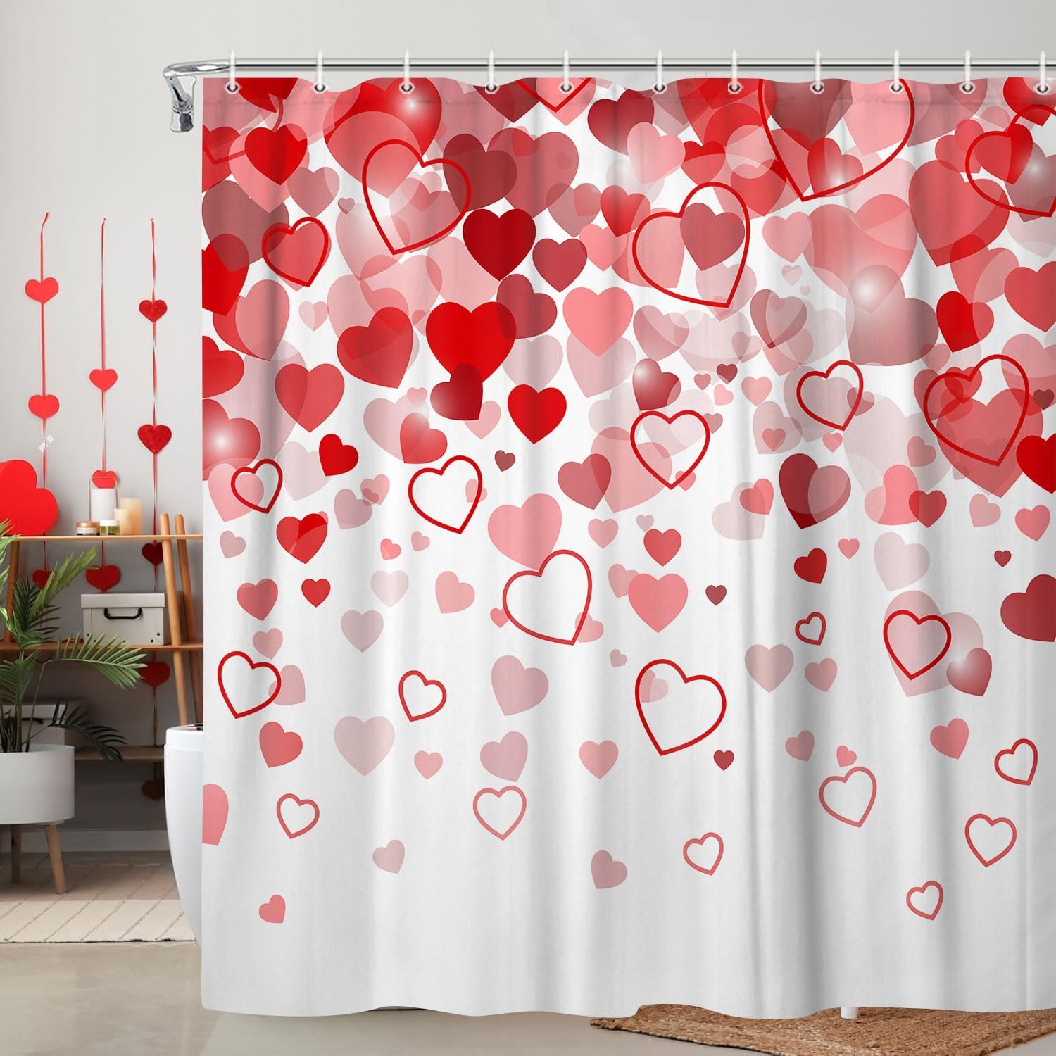 jafea Valentine''s Day Heart Shower Curtain, Valentine''s Day Falling