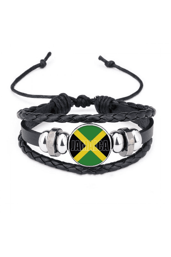 jamaica country flag name bracelet braided leather woven wristband