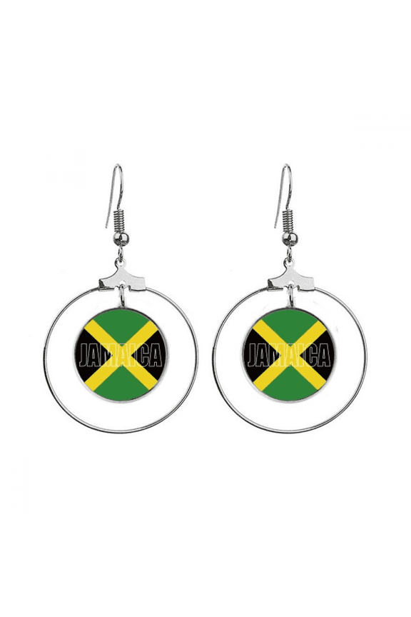 jamaica country flag name earrings dangle hoop jewelry drop circle