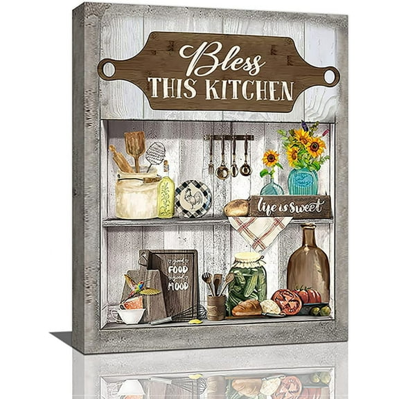 jamie world Farmhouse Kitchen Wall Art Country Sunflower Pickle Canvas Prints Painting Rustic Bless Kitchen Pictures Framed Artwork Home Decor for Canteen Restaurant Living Room 12''x16''