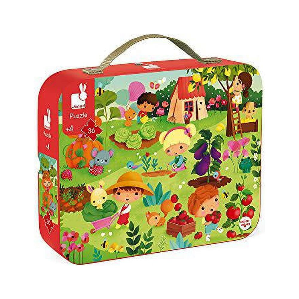 janod 36 piece garden jigsaw puzzle - mini suitcase for organized