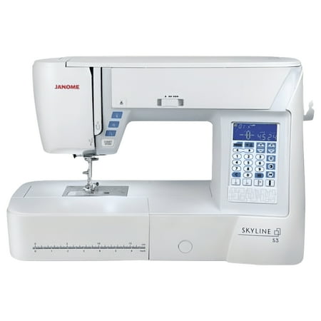 janome skyline s3 computerized sewing machine w/semi-hard cover + instructional dvd + ultra glide foot + ditch quilting foot + rolled hem foot + concealed zipper foot + needles + much more!