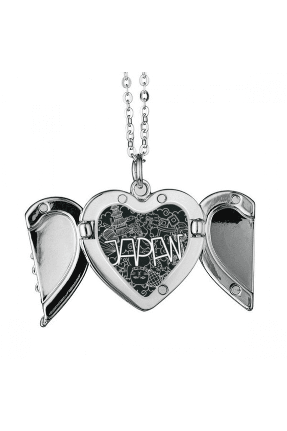 japan black white temple lucky cat angel wings necklpendant fashion