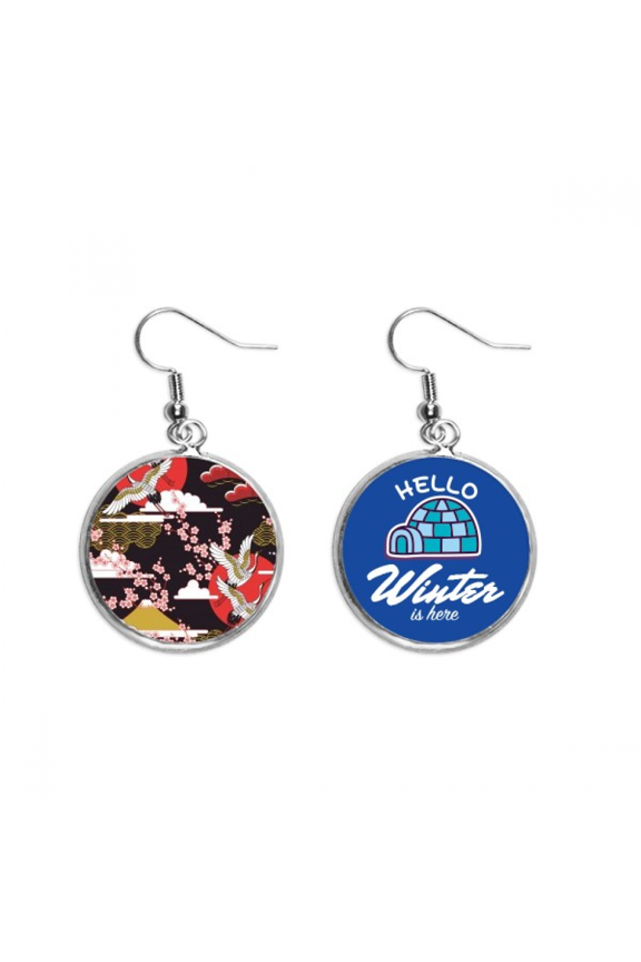 japan cranes cloud sun dangle drop winter ice earring jewelry