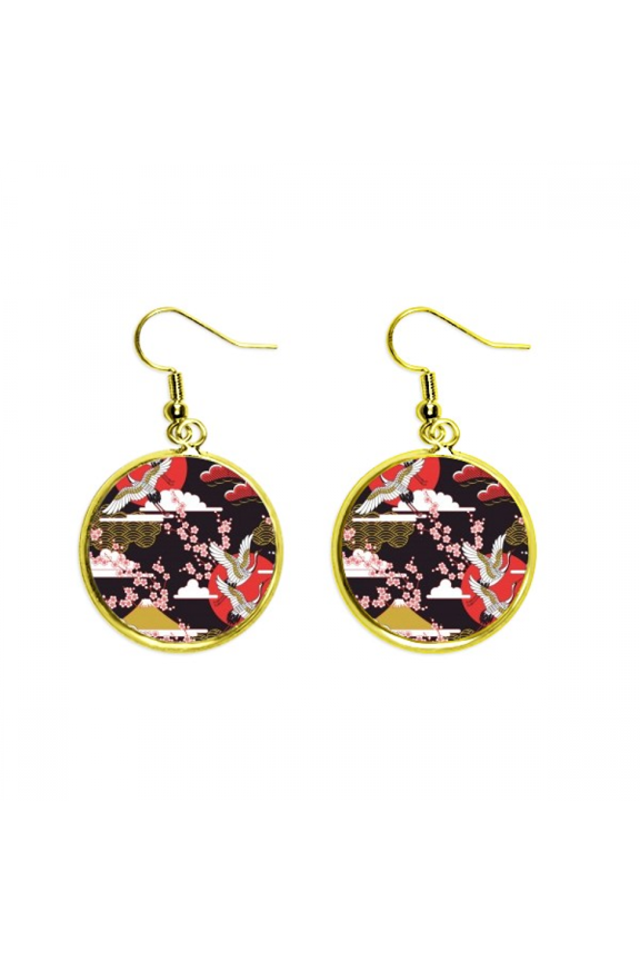 japan cranes cloud sun earring dangle en drop earring jewelry woman