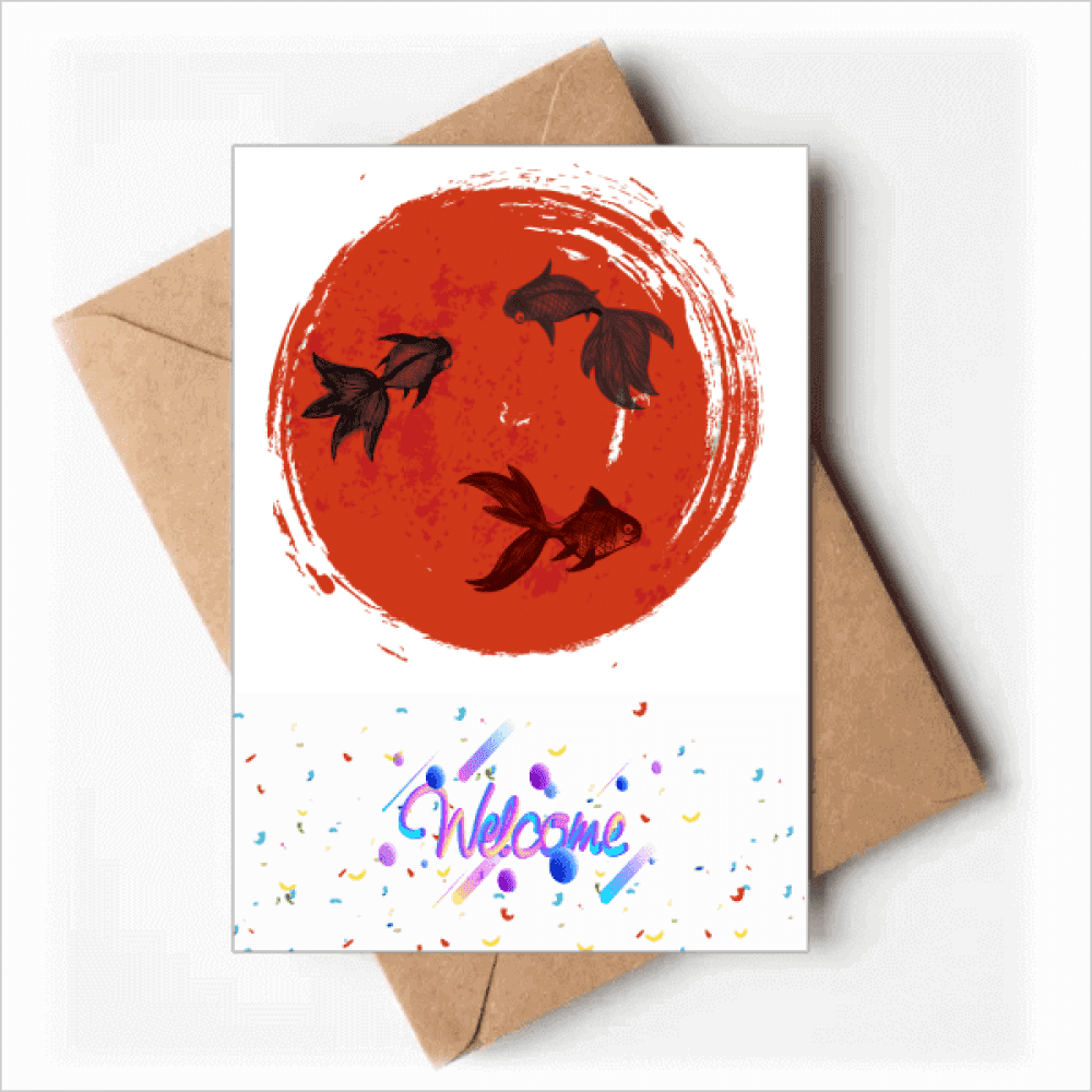 japan red fish circle portrait Welcome Back Greeting Cards Envelopes Blank