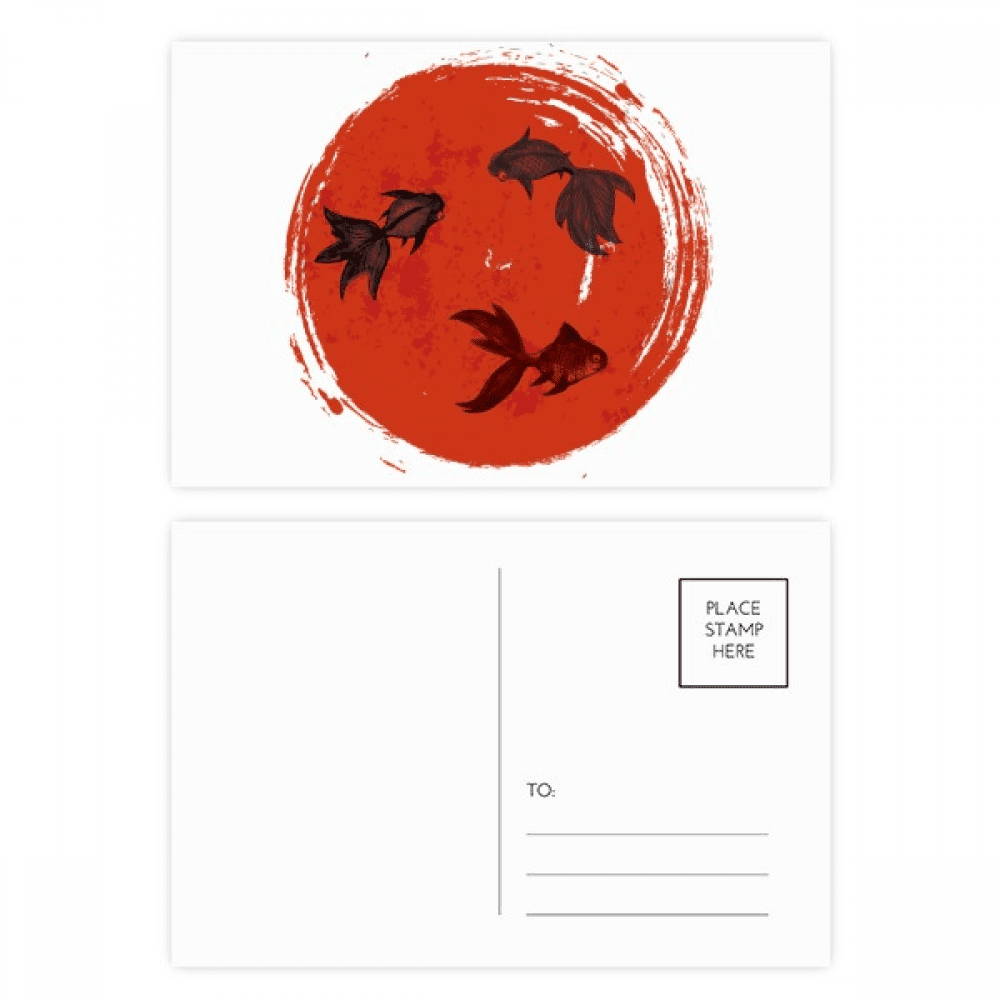 japan red fish circle portrait postcard set birthday mailing thanks greeting card