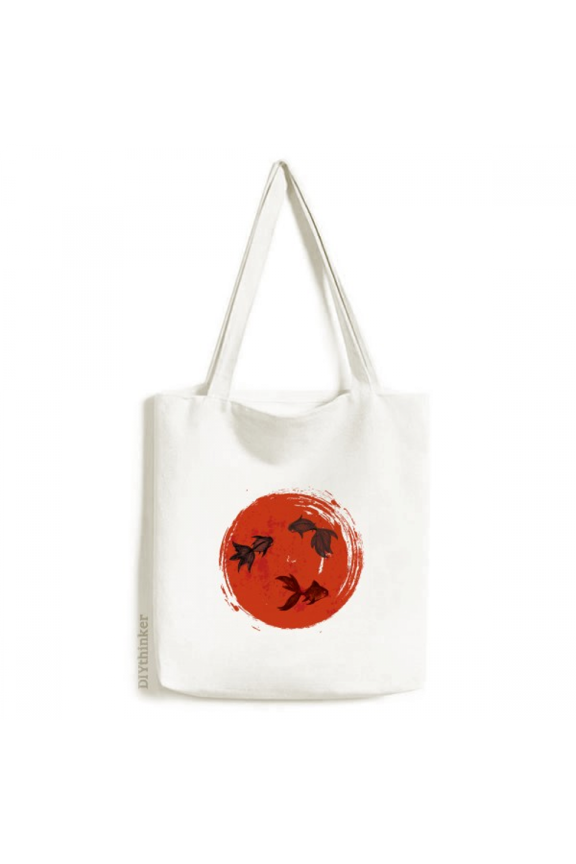 japan red fish circle portrait tote canvas bag shopping satchel casual handbag